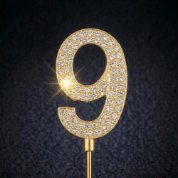 Декоративное украшение для торта со стразами «Цифра 9» (4см, золото)