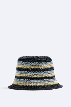 ZARA ШЛЯПА ИЗ КРУЖЕВА КРОШЕ В ПОЛОСКУ, МОРСКОЙ СИНИЙ