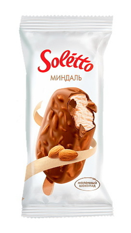 Мороженое эскимо "SOLETTO CIOCCOLATO MANDORLA МИНДАЛЬ" 75г. Юкки