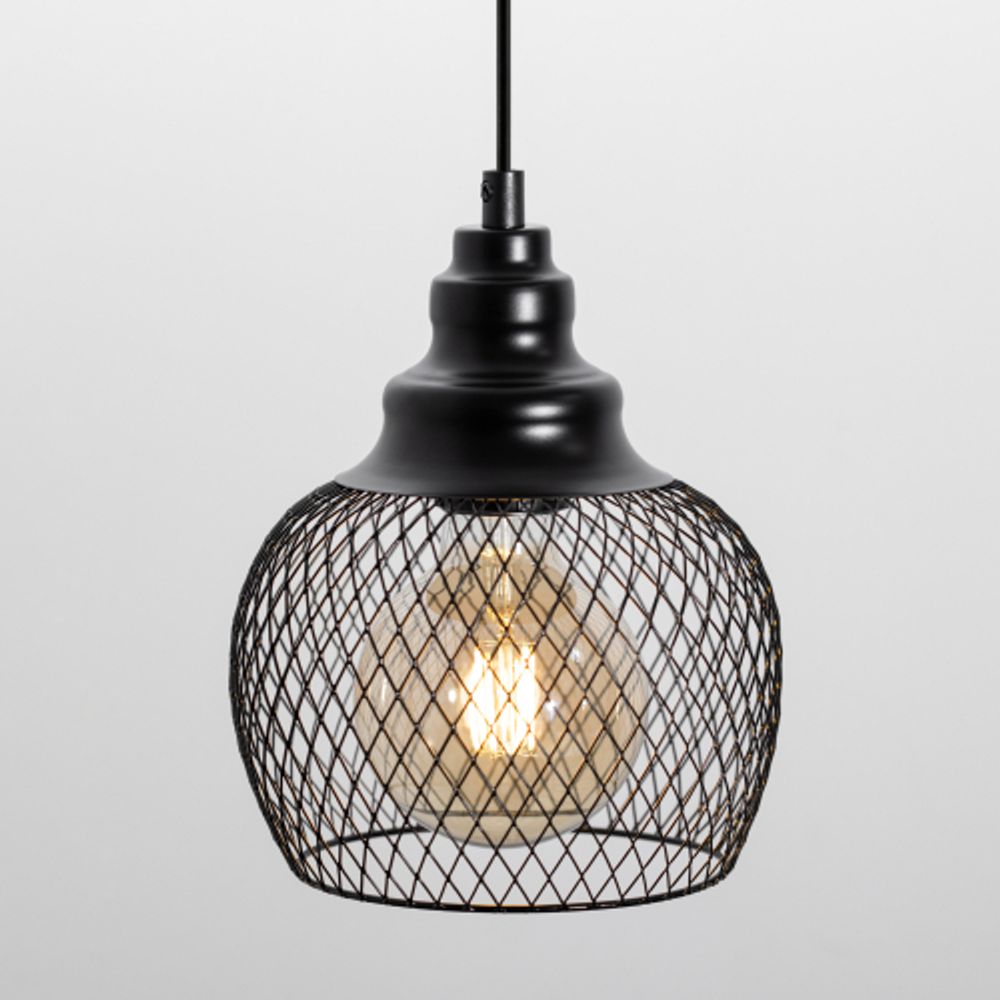 Светильник подвесной ЭРА PL8 BK под лампу E27 высота плафона 220мм подвеса 760мм черный | Подвесы в стиле LOFT