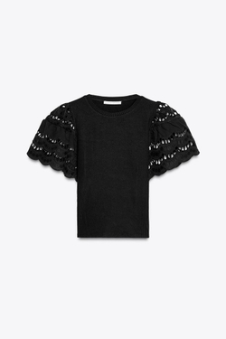 ZARA ТОП БЕЗ РУКАВОВ С ВЫШИВКОЙ, ЧЕРНЫЙ