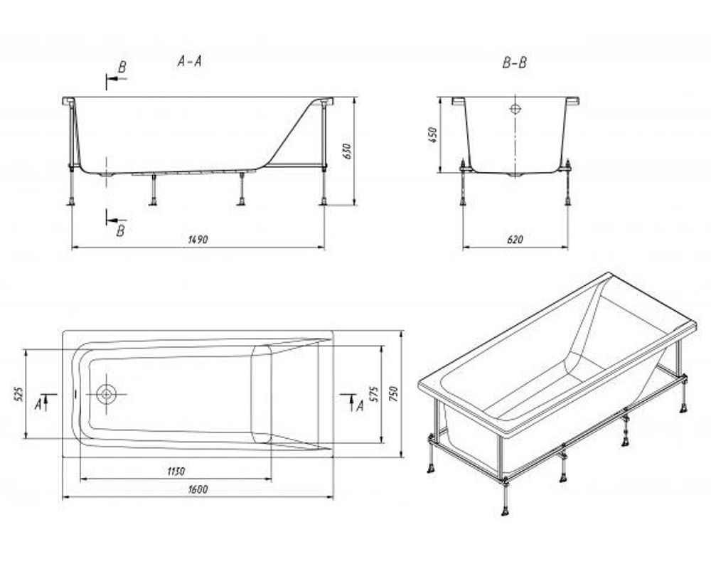 Акриловая ванна Roca Elba (Рока Эльба) 160x75, 248619000