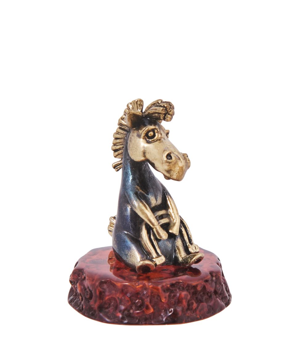 AM-4222 Фигурка «Лошадь Жеребенок» (латунь, янтарь)