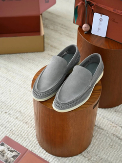 Серые лоферы Loro Piana Summer Walk с плетением