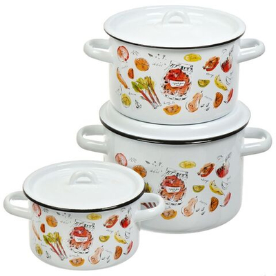 Набор эмалированной посуды 6 пр, кастрюли 1.5, 2.9, 4.5 л, цилиндр, СтальЭмаль, Лимонад, 1с33