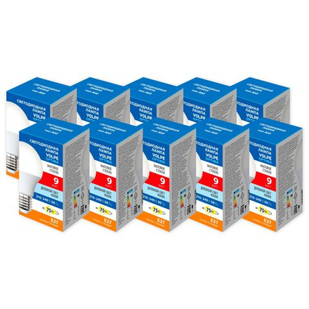 LED-A60-9W-4000K-E27-FR-SLS Набор из 10штук Лампа светодиодная. Форма А. матовая. Серия Optima. Белый свет 4000K. ТМ Volpe