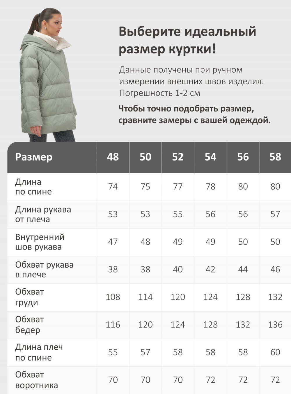 Куртка женская зимняя с капюшоном большого размера зеленого цвета 1170Z