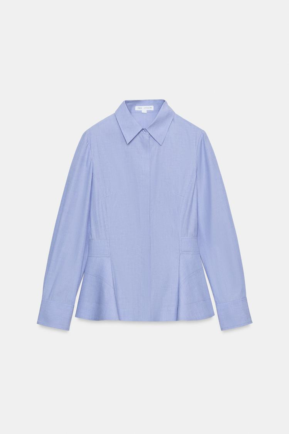 ZARA РУБАШКА ИЗ ПОПЛИНА С БАСКОЙ — ZW COLLECTION, СИНИЙ МЕЛАНЖ