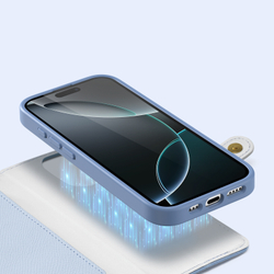 Чехол кошелек из TPU кожи светло-синего цвета (Light Blue) от Dux Ducis для iPhone 16 Pro Max, серия Lawa Series Case
