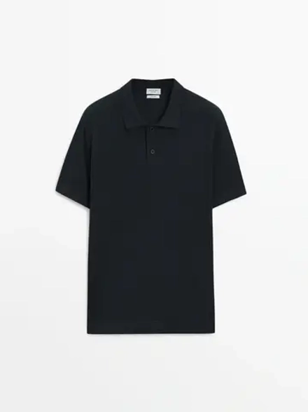 Massimo Dutti Футболка-поло с короткими рукавами, темно-синий