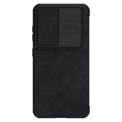 Кожаный черный чехол книжка от Nillkin для Samsung Galaxy S23, серия Qin Pro Leather с защитной шторкой для камеры