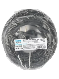 Удлинитель силовой в бухте Intro UP1200 20м без заземления 1 розетка ПВС 2х1мм, строительный садовый для газонокосилки и триммера