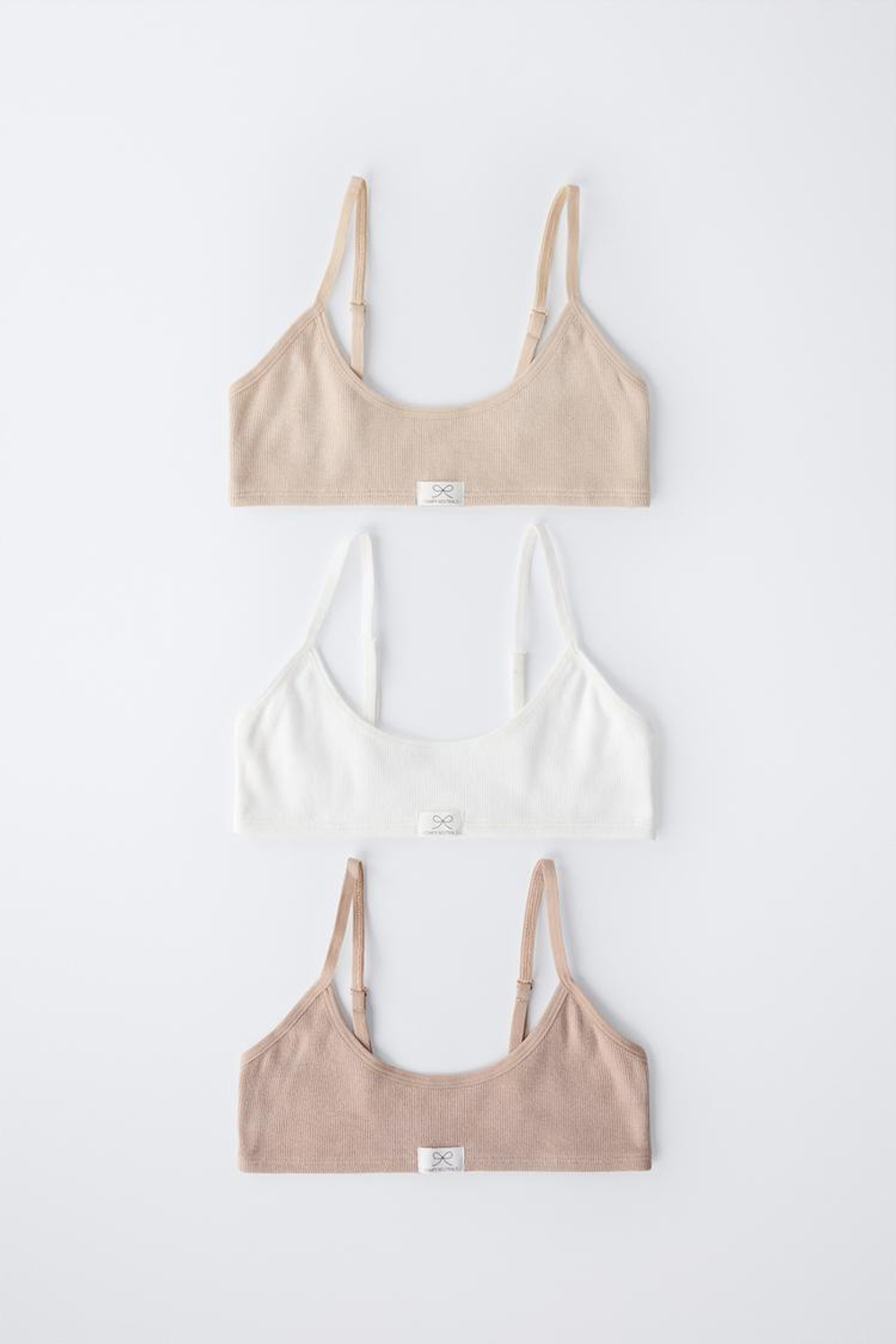 ZARA НАБОР ИЗ ТРЕХ ТОПОВ В РУБЧИК С НАШИВКОЙ, ТЕЛЕСНО-РОЗОВЫЙ