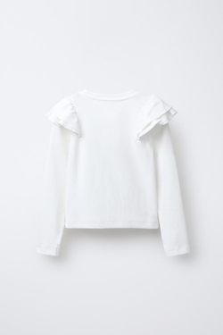 ZARA ЛОНГСЛИВ В РУБЧИК С ВОЛАНАМИ, ЖЕЛТОВАТО-БЕЛЫЙ