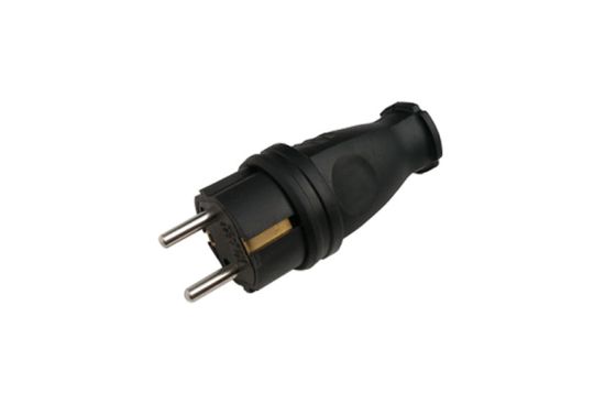 Вилка прямая с заземлением 16А IP44 каучук черная IN HOME