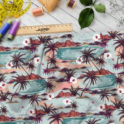 Ткань оксфорд 600 коричневые пальмы и оазисы с цветами