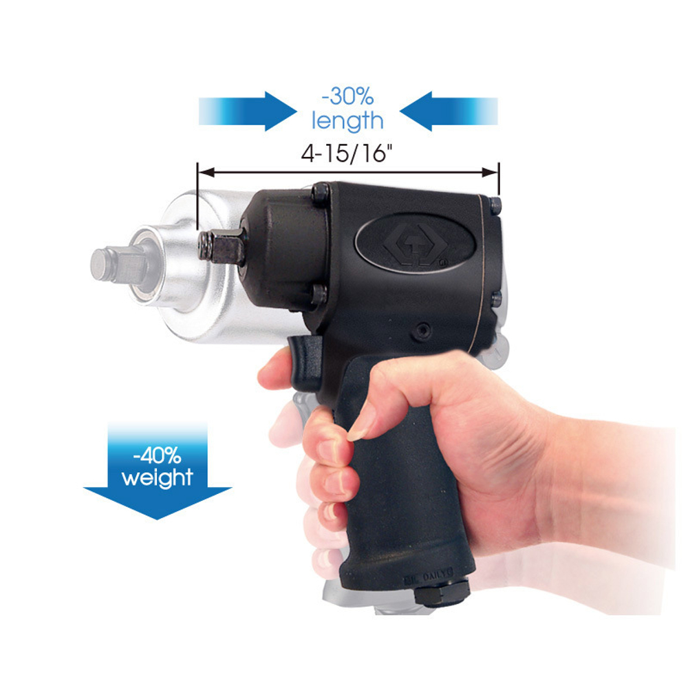 Гайковерт пневматический ударный 1/2&quot;, 610 Нм, компактный KING TONY P33451-045B, в комплекте 3 ударные головки