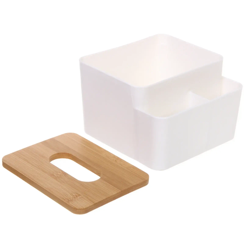 Органайзер для хранения с бамбуковой крышкой «БРАМИНГЕМ», три отделения, цвет белый, 16*15*10см