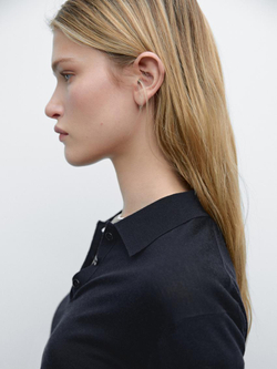 Massimo Dutti Свитер из 100% шерсти с воротником поло и пуговицами, темно-синий