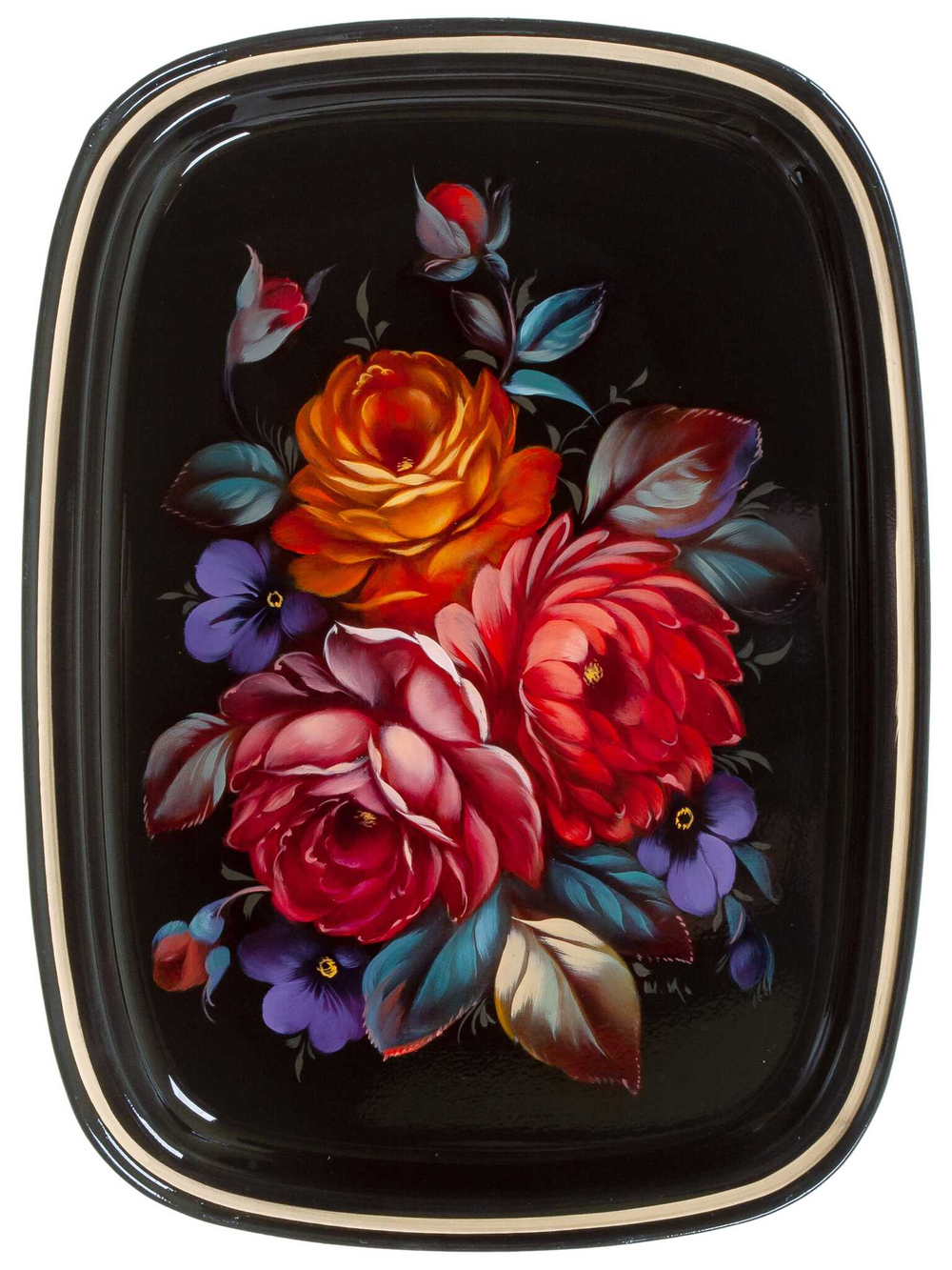 Жостовский поднос декоративный, размер 33х24 см (A12), металлический