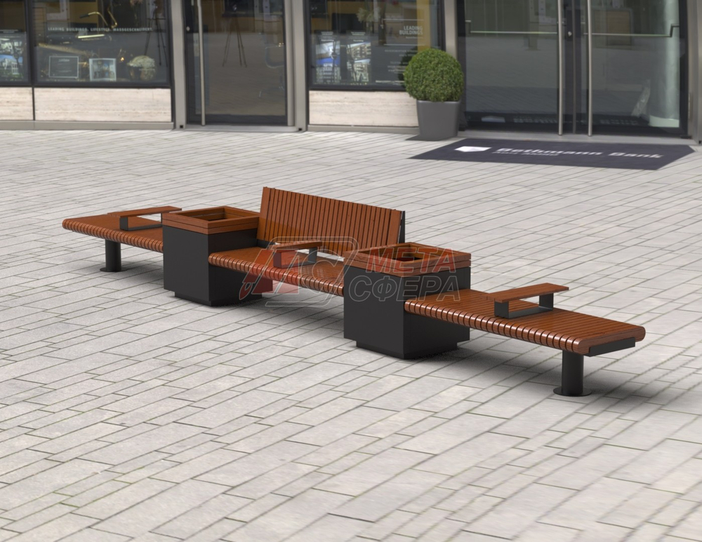 Скамейка Rail Road 01 с 2-мя вазонами и подлокотниками