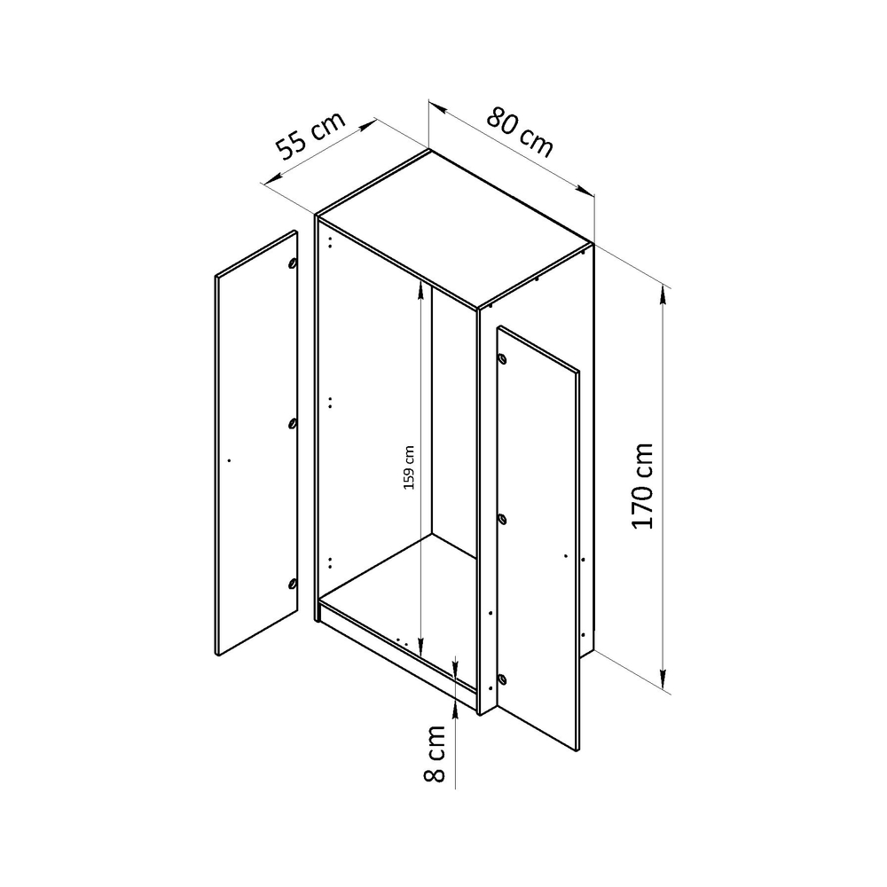 Шкаф для одежды 80х55х170, Марм Плюс, распашной, в прихожую, спальню, двухдверный, с деревянной штангой, массив сосны, белый, Dipriz