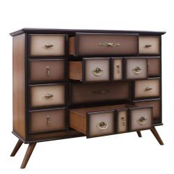 Комод Пандора - 2 с 4 ящиками и 2 полками Орех(Д), цвет фасада Шоколад