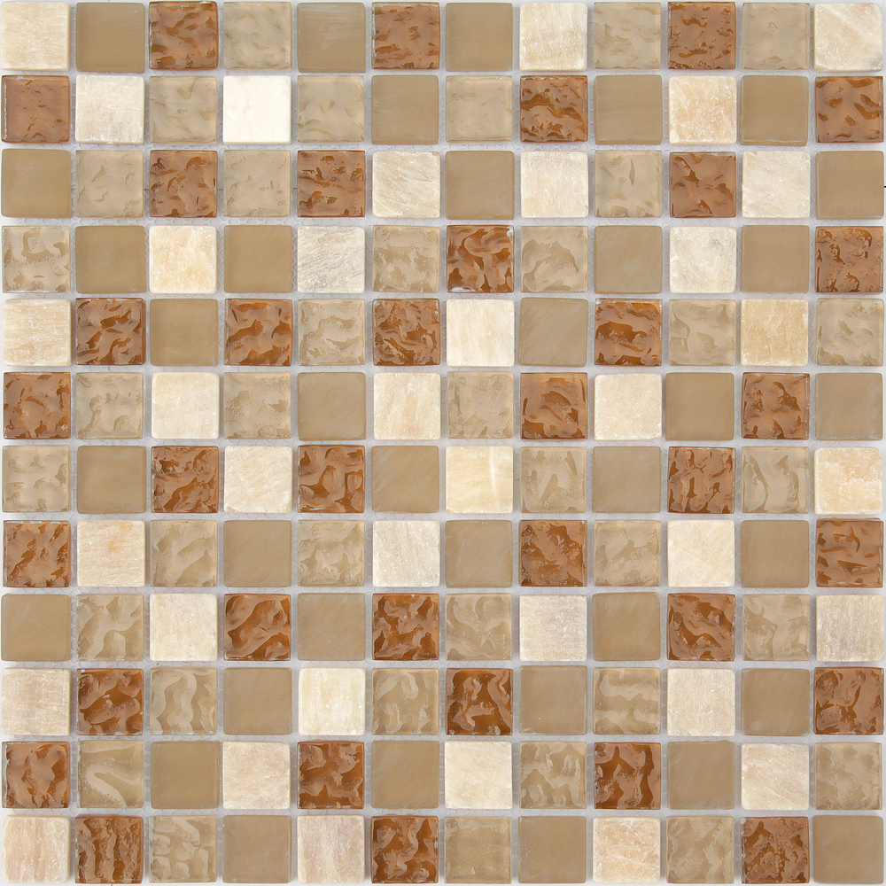 Мозаика из стекла и натурального камня Caramelle - Amber 23x23x8 мм
