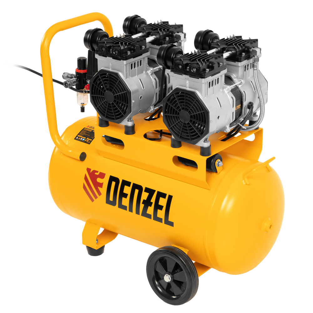 Компрессор безмаслянный малошумный DLS 2200/50, 2200 Вт, 2х1100, 50 л, 380 л/мин// Denzel