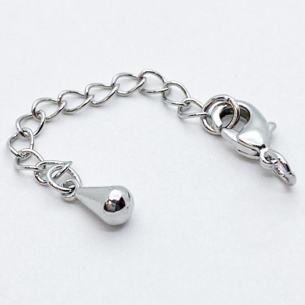 Замок-карабин с удлинителем, цвет серебро (родий), размер 10 мм, удлинитель 50 мм, цена за 1 шт