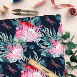 Ткань ниагара лотос абстракция с листьями