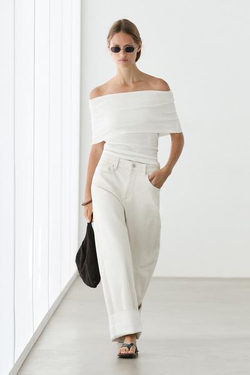 Massimo Dutti Хлопковый топ с открытыми плечами, белый