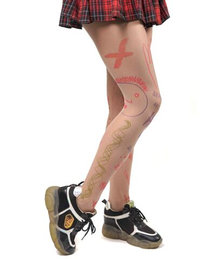 Молодежные колготки с цветными надписями и зарисовками (Размер: S-M-L) (Цвет: бежевый)