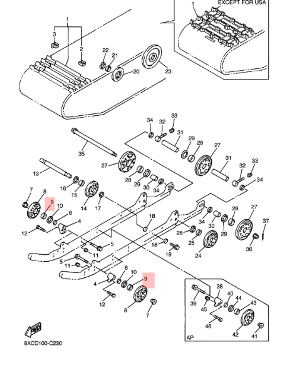 Подшипник катка для снегоходов Yamaha 933060044400