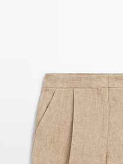 Massimo Dutti Струящиеся льняные брюки с вытачками, бежевый