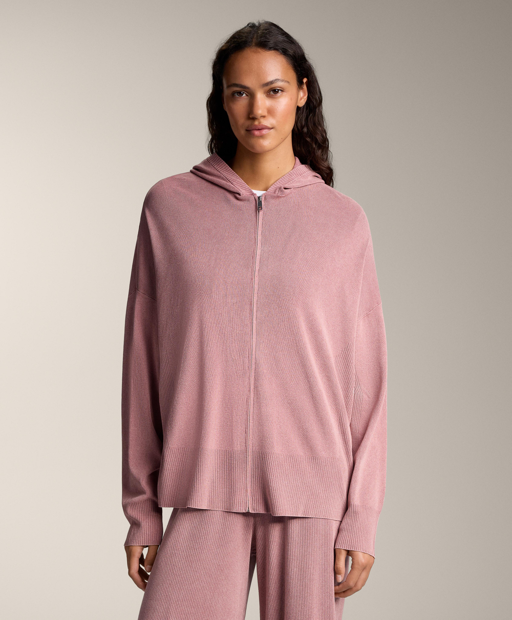 Oysho Длинная вязаная куртка с эффектом потертости, светло-розовый