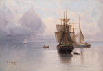 Корабль в море, Мещерский А.И. картина (репродукция)