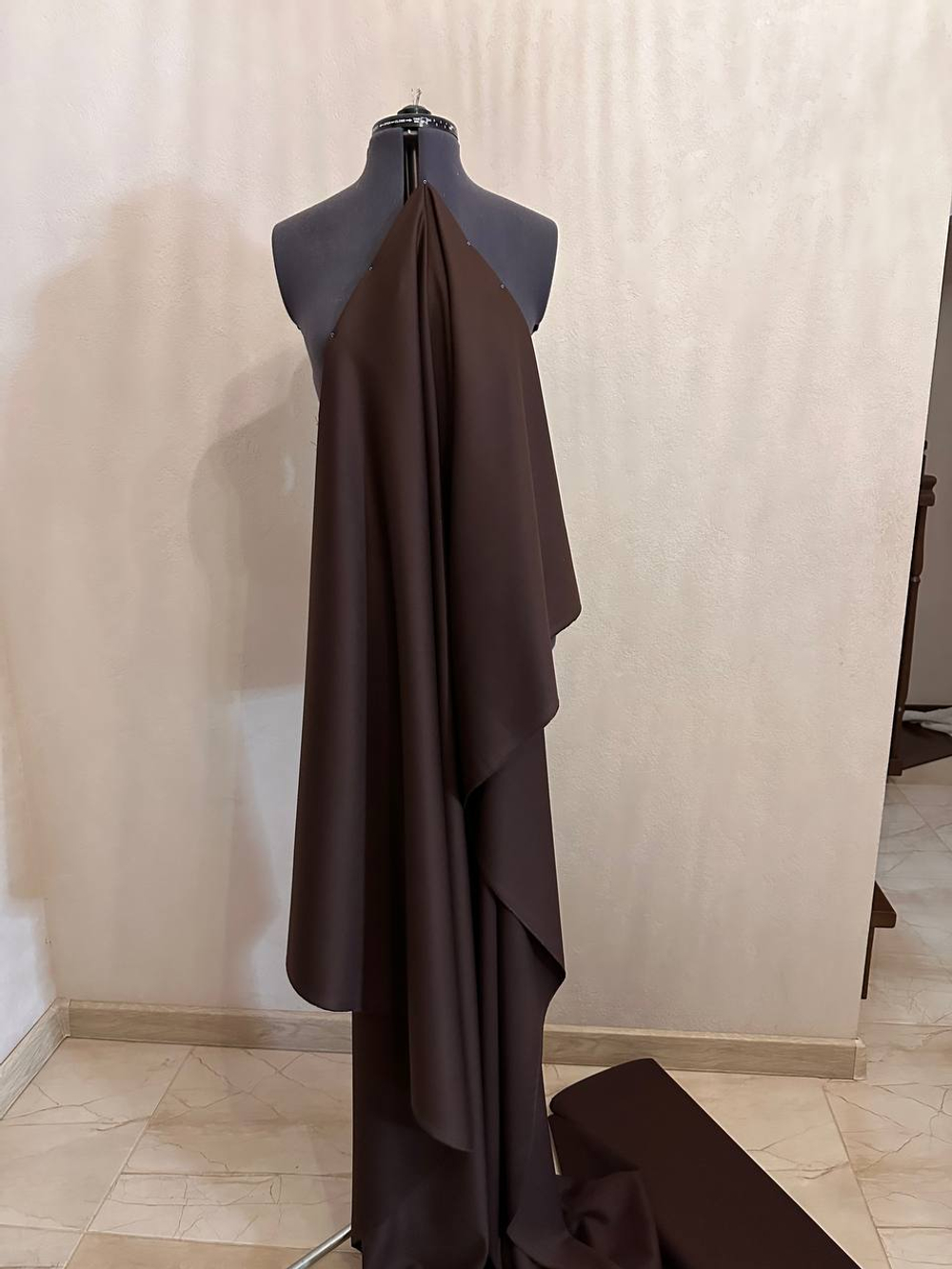 Костюмно-плательная смесовая однотонная поливискоза (64%полиэстер/33%вискоза/3%эластан, Табак, 149, 285 гр/м2)