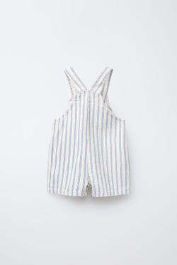 ZARA КОРОТКИЙ КОМБИНЕЗОН ИЗ ТВИЛА В ПОЛОСКУ, ЭКРЮ
