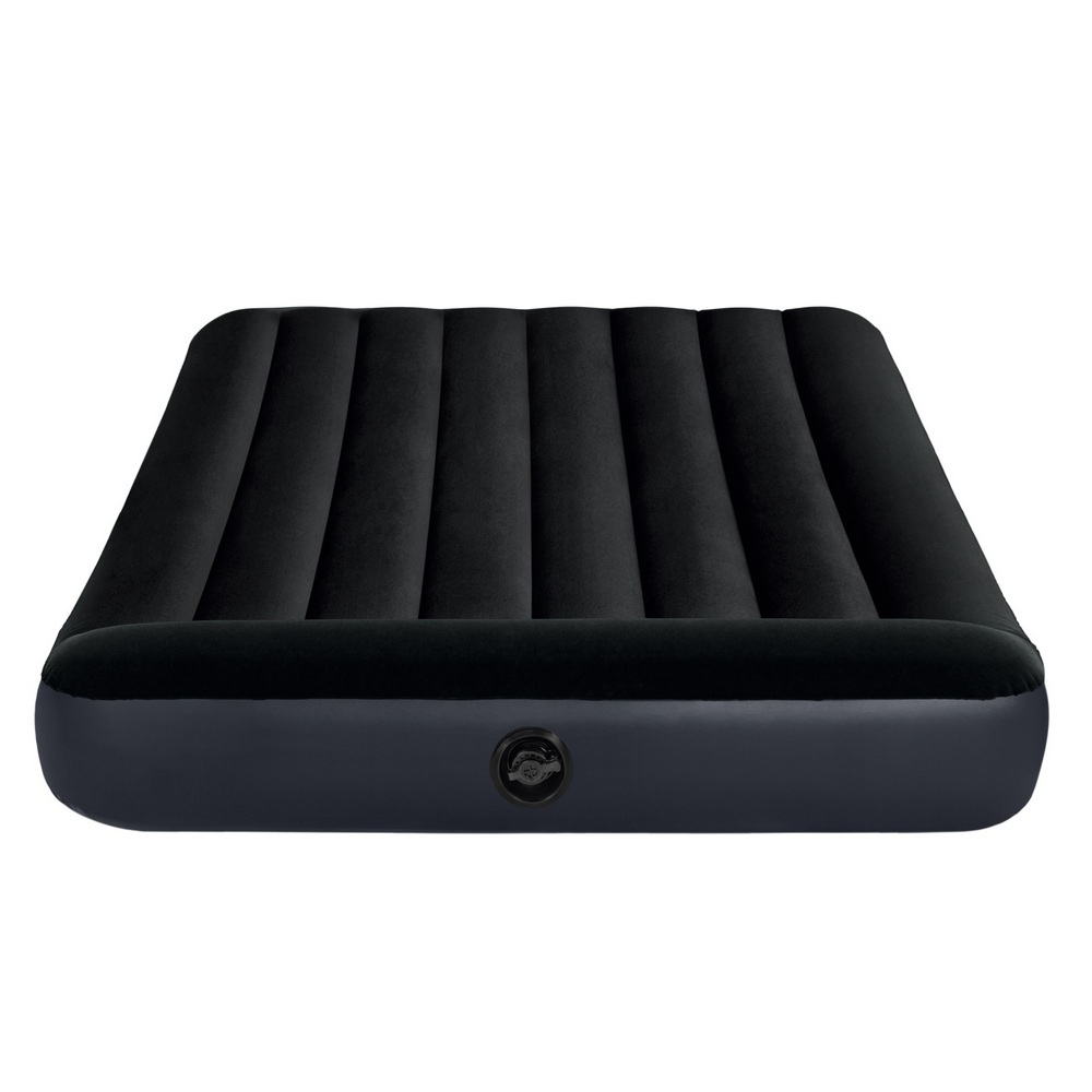 Мaтрас нaдувной Intex 64142 Pillow Rest 137х191х42 см / Крoвать нaдувная Интeкс полуторная велюровая со встроенным электронасосом 220V и подголовником