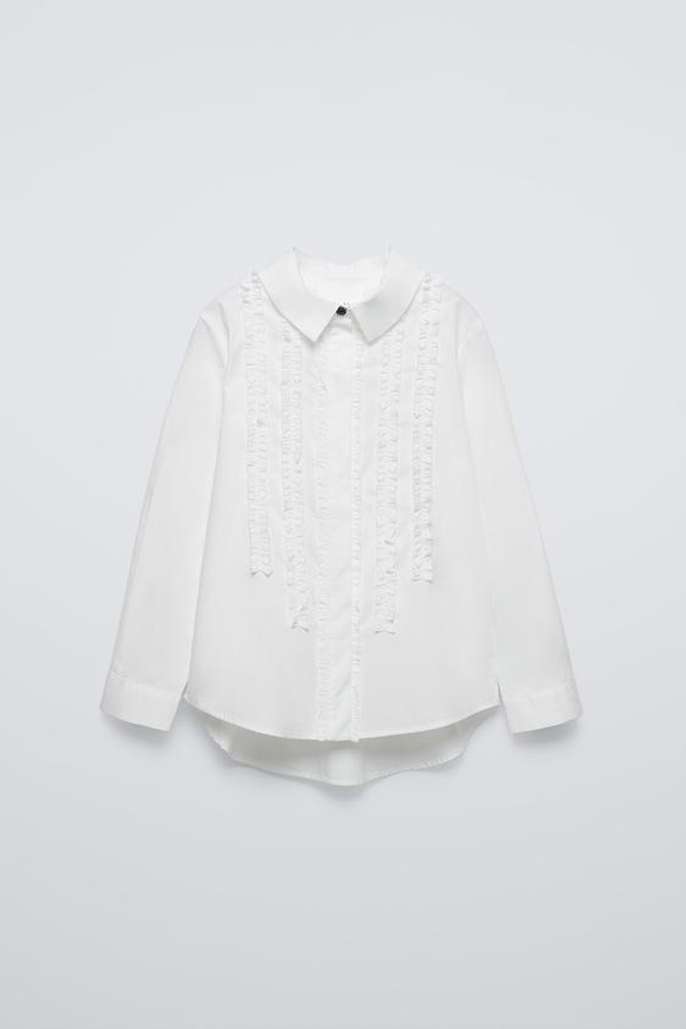 ZARA РУБАШКА ИЗ ПОПЛИНА С ЖАБО, БЕЛЫЙ