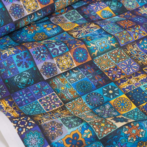 МОЗАИКА ЛИЛОВЫЙ С БИРЮЗОЙ 100% хлопок David Textiles 1