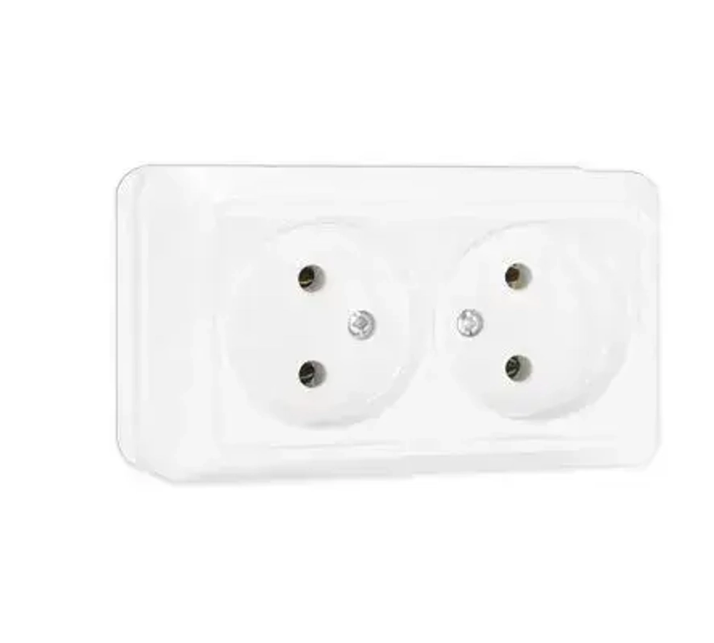 Розетка Двойная открытой установки Белая 2-ая без заземления UNIVersal "Олимп" О0102