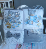 Комплект в кроватку 18 предметов "Мишка-художник" серый, сатин