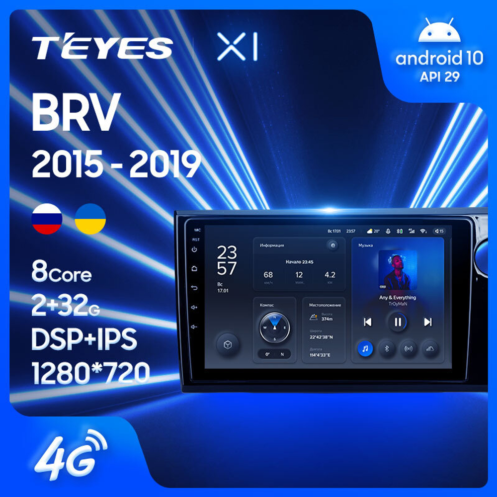 Teyes X1 9" для Honda BR-V 2015-2019 (прав)