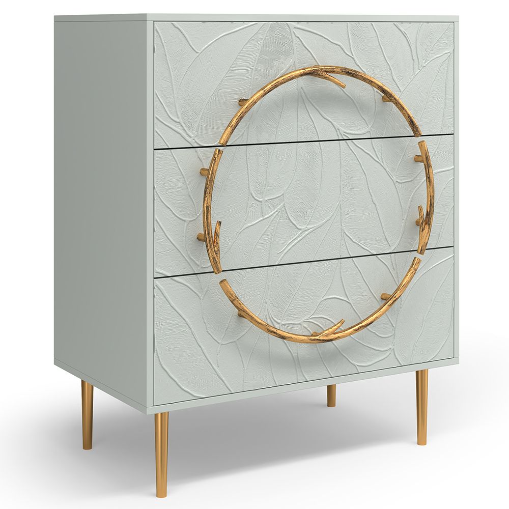 Комод Арт Колор leaves Стайл Голд с 3 ящиками Серый дым