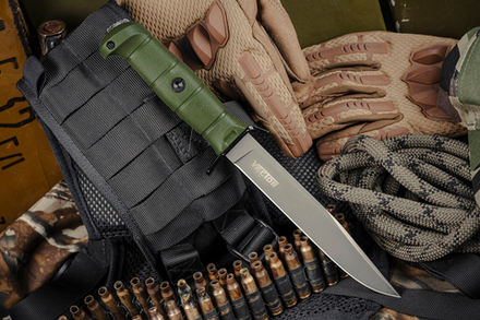 Нож Kizlyar Supreme VECTOR 420HC TW OKH PS (StoneWash, Olive Kraton Handle, Polyamide Sheath)