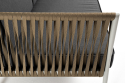 "Касабланка" диван 3-местный плетеный из роупа, каркас алюминий светло-серый (RAL7035) муар, роуп серо-коричневый 23мм, ткань серая 017