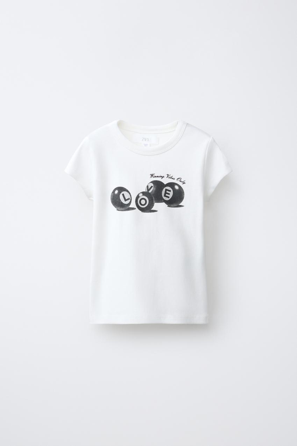 ZARA ФУТБОЛКА С ПРИНТОМ «БИЛЬЯРДНЫЕ ШАРЫ», БЕЛЫЙ