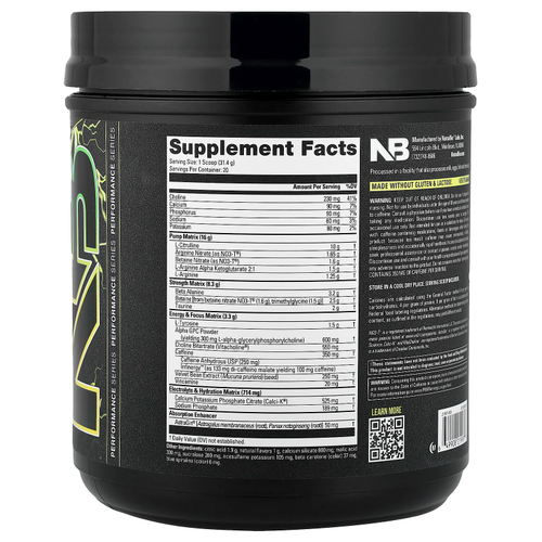 NutraBio, PRE-Workout, предтренировочный комплекс, лимонный взрыв, 627 г (1,38 фунта)